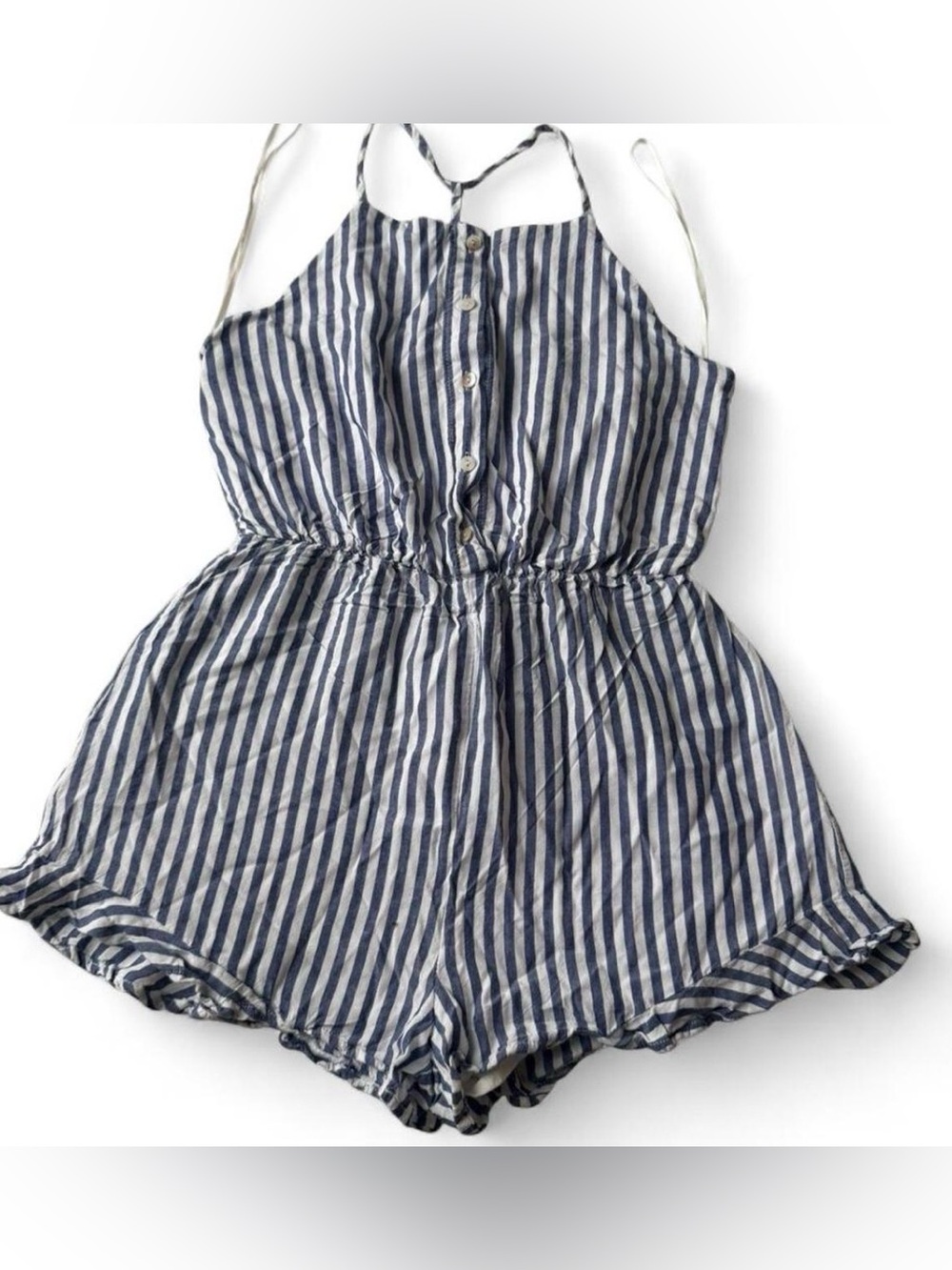 Girls Navy and White Striped Romper